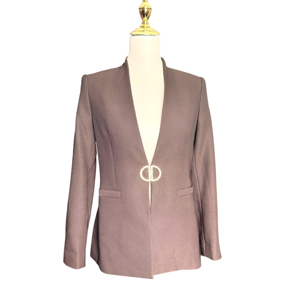 DKNY Womens Black Collarless D-Ring Clasp Blazer Jacket 6P quiet luxury designer